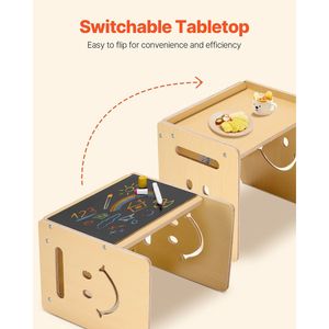 Montessori 3-in-1 sedia da tavolo in legno per bambini regolabile in altezza per la lettura del disegno mangiare età 1-5 lavagna naturale - Product Image 5