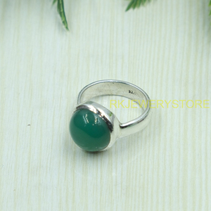 Bague en onyx vert naturel, argent sterling 925, faite à la main, bague statement ovale, pierre précieuse en onyx vert, cadeau pour femme - Product Image 2