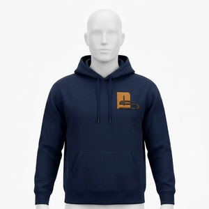 Men's Navy Blue Hooded Sweatshirt With <b>Orange</b> Logo Front Pocket Casual Cotton Pullover Regular Fit Autumn Wear <b>Hoodies</b> - Product Image 3