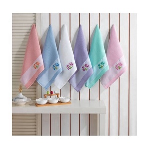 Venta al por mayor de paños de cocina superabsorbentes clásicos de limpieza con logotipo personalizado bordado de flores con parche sencillo de color pastel - Product Image 1