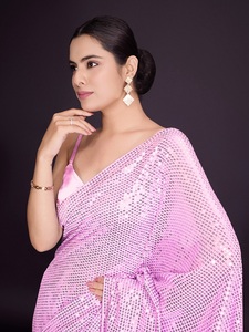 Ensemble Palazzo Fabzone vert à sequins en polyester, tenue de performance asymétrique à une épaule pour événements scéniques avec détection par aiguille - Product Image 2