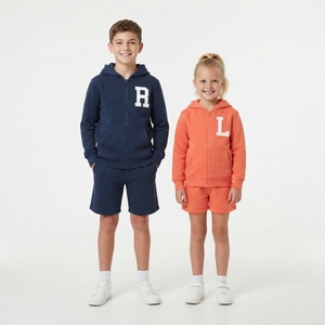 Conjunto Deportivo Informal para Niños, Sudadera con Capucha y Cremallera, Pantalones Cortos de Algodón Transpirable de Color Sólido y Manga Larga - Product Image 2