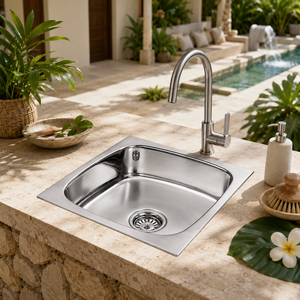 Stainless Steel Countertop Single Bowl <b>Kitchen</b> <b>Sink</b> Square Shape Oval Bowl Basin Polished Surface - Product Image 3