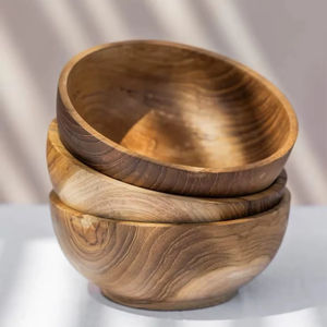 Nouveau design, bol de service rond en bois fait main, export, haute qualité, style indien, bol en bois durable pour les fêtes, compatible lave-vaisselle, vente en gros - Product Image 1