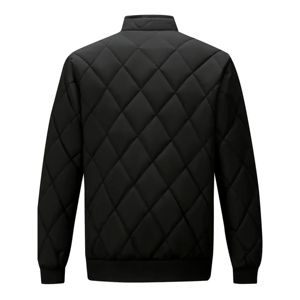 Chaqueta Acolchada para Hombre, Negra, Forro Polar de Poliéster, Cierre de Cremallera, Cuello Alto, Ropa Casual de Invierno - Product Image 2