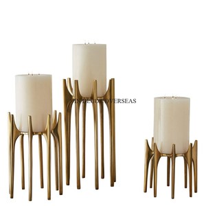 Most Selling High Grade Gold Plated Superior Quality Metal Made Unique Designer Set Of 3 Luxury <b>Candle</b> <b>Stick</b> Holder From India - Product Image 1