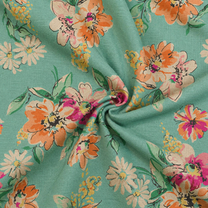 Tissu en coton et lin imprimé bio et écologique 120 GSM, respirant, doux au toucher et à texture visible avec trame flammée - Product Image 3