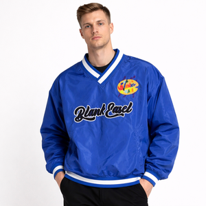 Chaqueta Cortavientos Azul Retro Y2K con Cuello en V para Hombre, Estilo Urbano Vintage, Sudadera con Logotipo Personalizado, Ropa Exterior de Nailon, Sudaderas con Capucha al por Mayor - Product Image 1