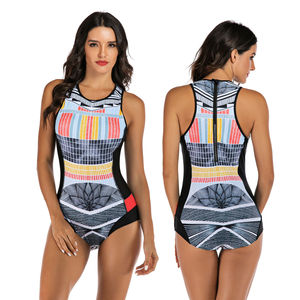 Traje de baño de 2 piezas con estampado floral para mujer, cuello alto, fruncido, elástico, sujetador triangular, tanga - Product Image 5