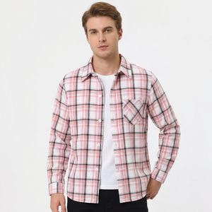 <b>Men's</b> <b>Pink</b> Floral Knitted Zipper Mandarin Collar <b>Long</b> <b>Sleeve</b> Casual <b>Shirt</b> 100% Cotton Anti-Wrinkle Anti-Pilling Spring ODM - Product Image 5