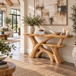 Table console en bois Luxali, design unique, fabrication artisanale, bois massif naturel, table d'entrée, mobilier de luxe pour salon, nouvelle décoration pour la maison - Product Image 4