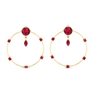 ต่างหูทองคำแท้ 14K ประดับทับทิมทรงห่วง คุณภาพสูง REYES ราคาขายส่ง ของขวัญแต่งงาน เครื่องประดับชั้นดีสำหรับผู้หญิง - Product Image 2