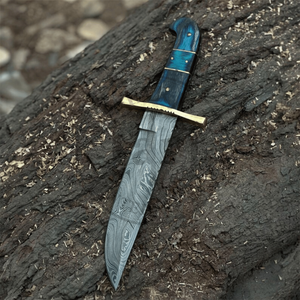 Couteau Bowie OEM en acier inoxydable, lame pleine longueur, bord droit, haute durabilité 58HRC, pour la chasse et le camping, avec garde en laiton et fourreau en bois, vente en gros - Product Image 2