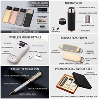 Juego de 5 Regalos Promocionales, Caja de Regalos de Agradecimiento, Vaso, Bolígrafo, Memoria USB, Ratón Inalámbrico, Banco de Energía para Mujeres y Hombres