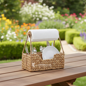 Cesta de Almacenamiento de Mimbre Tejida a Mano con Asa de Madera y Divisor, Organizador Pequeño para Cocina y Picnic - Product Image 6