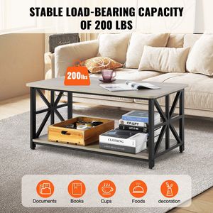 Tavolino da Caffè Rettangolare Stile Fattoria da 40 Pollici con Vano Portaoggetti Aperto, Tavolo da Cocktail Rustico in Legno per Soggiorno - Product Image 5