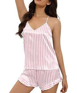 Ensemble de pyjama 2 pièces en fibre de bambou, style vintage, sexy, avec robe et short à volants, décolleté en V, avec trous et boutons - Product Image 5