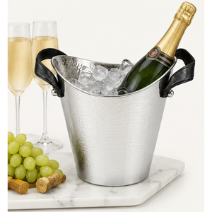 Cubo de Hielo de Acero Inoxidable Martillado con Asas de Cuero Negro, Enfriador de Champán de Metal de Doble Pared para Suministros de Bar y Hotel - Product Image 6