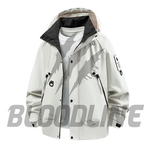 Chaqueta Impermeable con Capucha para Hombre, Color Amarillo, Manga Larga, Logotipo Estampado en la Manga Izquierda, Ropa de Otoño para Exteriores - Product Image 2