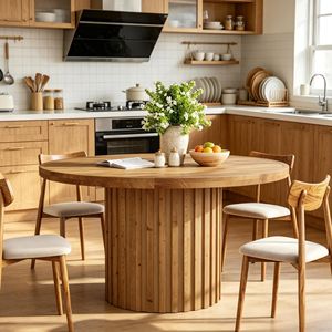 Tavolo da Pranzo in Legno Massello Rettangolare con Piano in Pietra Sinterizzata Effetto Marmo, Arredamento per Sala da Pranzo, Assemblato - Product Image 1