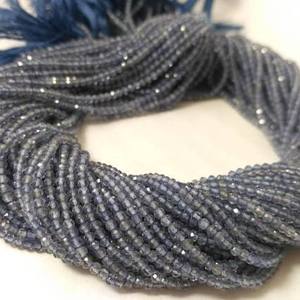 Perles de pierres précieuses naturelles en Iolite bleue micro-facettées de 2 mm et 4 mm, en fil, pour la fabrication de bijoux, qualité AAA, neuves, Alibaba Inde en ligne - Product Image 2