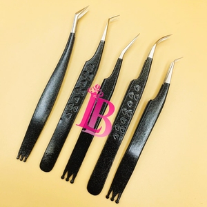 Eyelash Extension Tweezers Gold Tip Black Tweezers Mink Card Box Packing For Tweezers Smooth Handle LOW MOQ logo Offer - Product Image 6