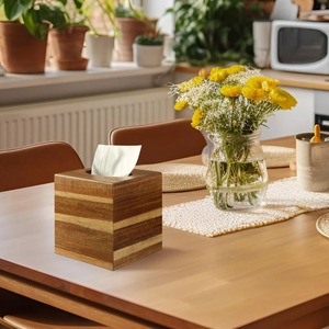 Modern Wooden Tissue Box Cover Square Design Natural Finish Free Standing Decorative Home Accessory - Product Image 3