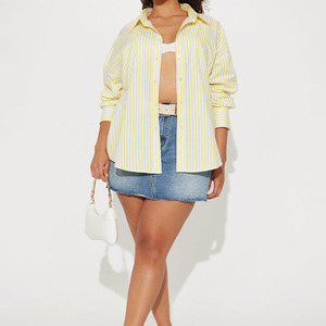 Casual <b>Women</b> Full Sleeves Button Solid Shirts Customized Street Style Breathable Eco-Friendly <b>Yellow</b> Autumn Knitted 100% Cotton - Product Image 5