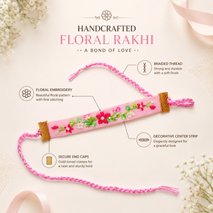Decorative <b>Pink</b> Rakhi with Floral Embroidery and Braided Thread Handmade Festival Wrist Band - Product Image 6