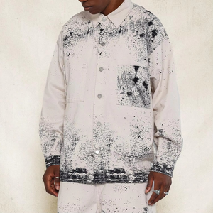 Men's Oversized <b>Spray</b> Printed Cotton Shirt And Shorts Set Casual Summer Wear Turn-down Collar Woven <b>Fabric</b> - Product Image 6