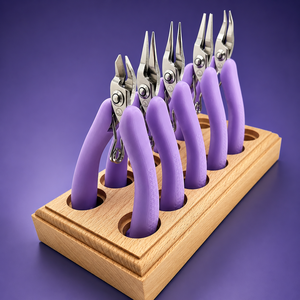 Ensemble d'outils professionnels pour la fabrication de bijoux, 5 pièces, kit de pinces de précision avec poignées confort violettes, support en bois pour bijoux - Product Image 1