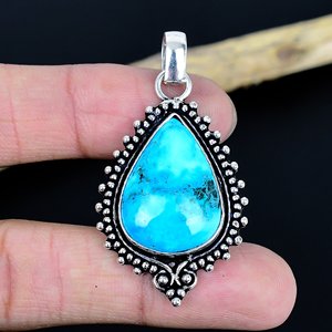 Pendentif chrétien artisanal en turquoise, bijoux en argent sterling - Product Image 2