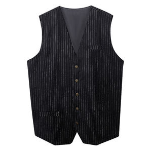 Chaleco de traje sin mangas para hombre, informal, transpirable, de un solo pecho, corte ajustado, estilo vintage, con rayas, para primavera - Product Image 4