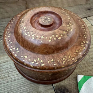 Hand Turned Wooden Spice <b>Box</b> with Brass Inlays | Masala Dabba Kitchen <b>Storage</b> Organiser - Product Image 1