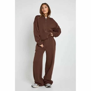 Custom Logo Street Wear 2 Piece Set Fleece Terry Casual Sweatsuit <b>Women</b> Oversize Zip-Up Hoodie <b>Jogger</b> Tracksuit - Product Image 6