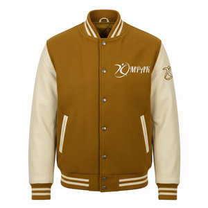 Vêtements d'extérieur unisexes de style américain vintage avec manches en cuir et broderies - Product Image 1