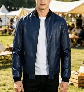 Chaqueta Bomber de Cuero Vacuno Marrón para Hombre TRIBON SPORTS, Cuello Alto, Cierre de Cremallera, Corte Regular, Transpirable, Informal, Invierno, Premium - Product Image 5