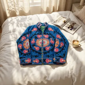 Chaqueta Suzani con Cuello Alto para Mujer, Estilo Indio, Bordado Floral, Tejida, 100% Algodón, Manga Larga, Marca Silkgram - Product Image 2
