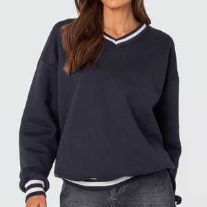 Sweat-shirt à col rond en molleton polyester/coton surdimensionné pour femme, manches longues, coupe-vent, broderie personnalisée, écologique - Product Image 3