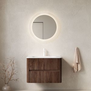 Mobile bagno sospeso NOOR da 76 cm in compensato con lavabo Carrara bianco e 2 cassetti, elegante mobile contenitore - Product Image 1
