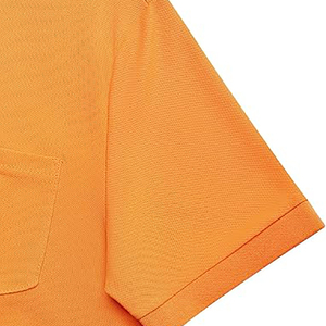 Polo à manches courtes pour homme, couleur unie, orange, avec poche, tissu tissé, coupe classique, vêtements décontractés - Product Image 3