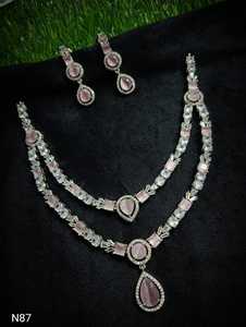 Classic American Zircon Copper Bridal Jewelry <b>Set</b> Two-Piece <b>Necklace</b> Earrings for Wedding Engagement Party Punk Style <b>Silver</b> - Product Image 4