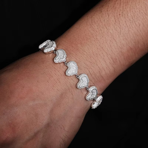 Bracelet chaîne à maillons en forme de cœur glacé en gros, or, diamant de laboratoire, luxe, micro-pavé, jonc continu en forme de cœur, bijoux fins - Product Image 2