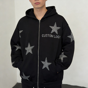 Men's Trendy <b>Black</b> Rhinestone Pattern Custom Logo Pullover Soft Fabric Eco-Friendly <b>Fleece</b> Winter Streetwear Hoodies - Product Image 1