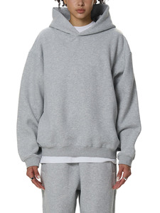 Sweat-shirt à capuche unisexe surdimensionné en polaire gris uni, respirant, en polyester, coupe décontractée, tricoté, pour l'automne - Product Image 6