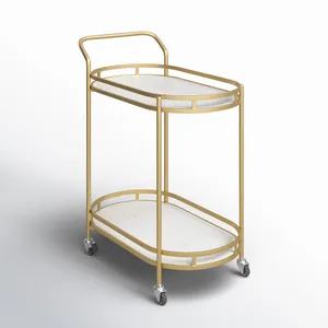 Carrito de Bar Metálico Industrial Moderno con Estantes de Vidrio, Elegante Carrito de Bebidas Metálico con Ruedas para Fiestas, Seguro, de Zahid Exports - Product Image 1