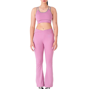 Two Piece Comfy Yoga Sets Women Workout Sets <b>Cross</b> Back Tank <b>Top</b> Matching Solid Colour High Waist Leggings Sets Gym Outfits - Product Image 1