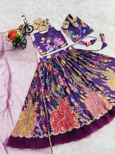 ชุดอินเดีย-ปากีสถานสุดฮิต ลายพิมพ์นกยูงแบบดั้งเดิม ชุดสาหรี่กะมีซ ผ้าเครปคุณภาพสูง ชุดเด็กผู้หญิงสไตล์ชาติพันธุ์ - Product Image 5