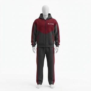 Ensemble de survêtement pour homme, noir et gris, avec sweat à capuche zippé et pantalon large, ensemble assorti bicolore, tenue streetwear décontractée à capuche - Product Image 3