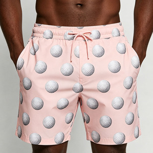Shorts de Playa para Hombre con Estampado de Pelotas de Golf Rosas, Cintura con Cordón Ajustable, Secado Rápido, Casuales, de Longitud Corta - Product Image 6